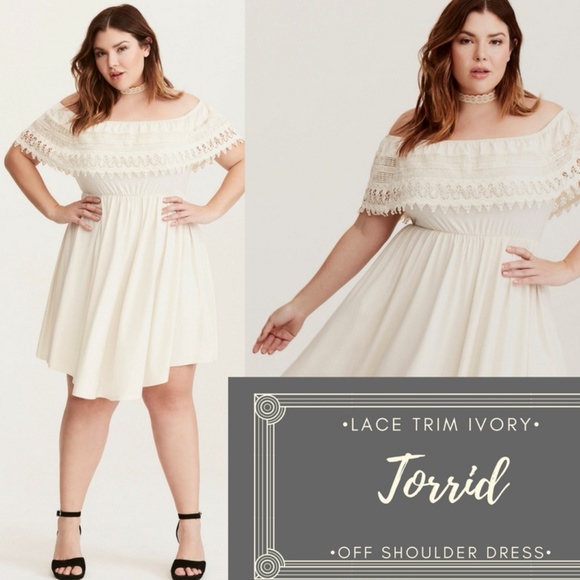 torrid Dresses & Skirts - NWOT Torrid Lace Trim Off Shoulder V-Hem Dress